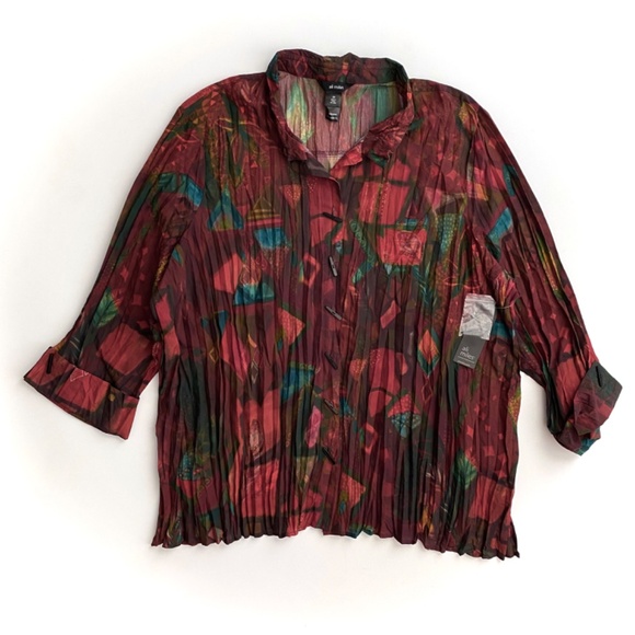Ali Miles Nwt Wire Collar Printed Button Front Crinkle Top Blouse 3X - Picture 1 of 4